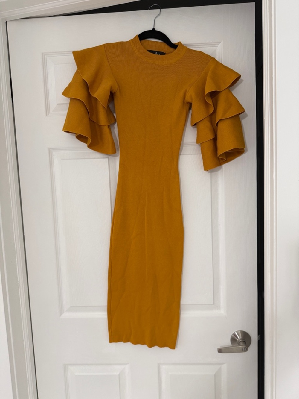 Lulu's Mustard Ruffle-Sleeve Midi Dress